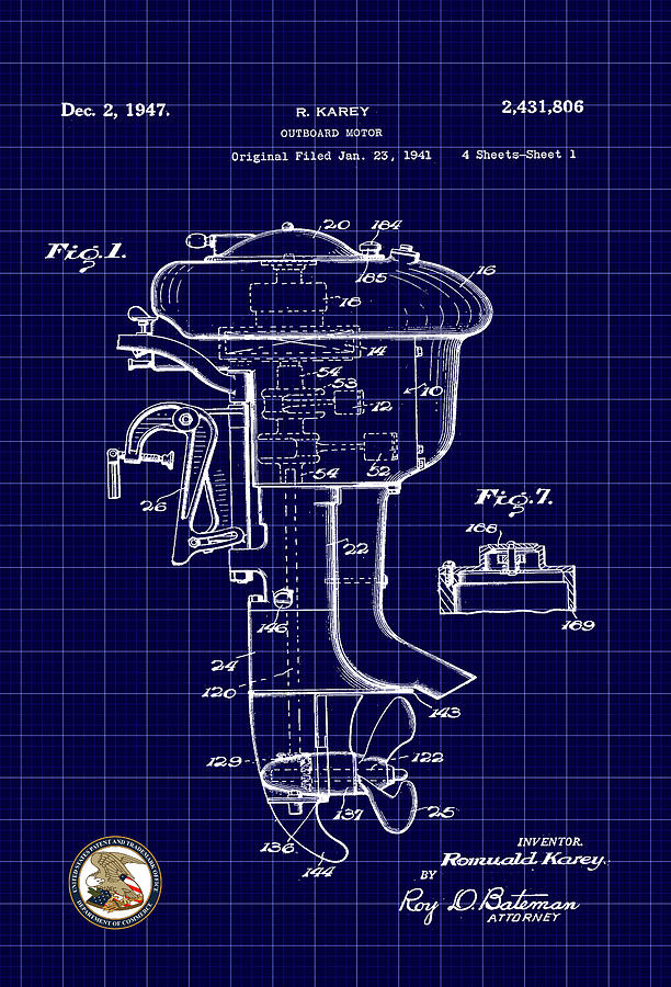 Outboard Motor Patent Drawing Digital Art by Carlos Diaz