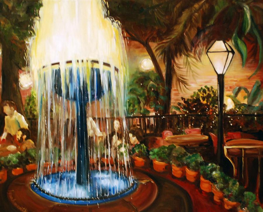Fountain Painting - Outdoor Bistro by Lynn Weatherford