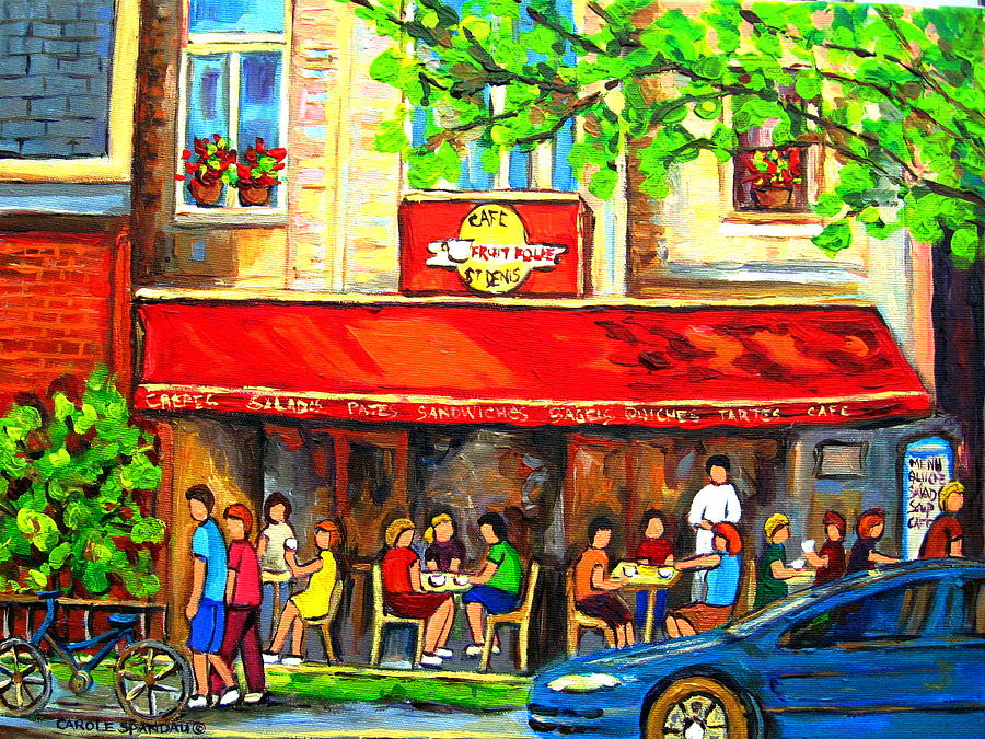 Outdoor Cafe On St. Denis In Montreal Painting by Carole Spandau