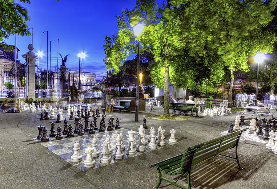 Outdoor chessgame, Bastions park, Geneva, Switzerland, HDR Photograph by Elenarts - Elena Duvernay photo