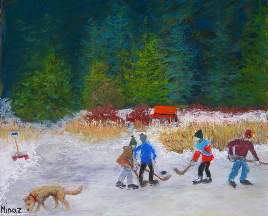 Outdoor Ice Hockey Painting by Minaz Jantz