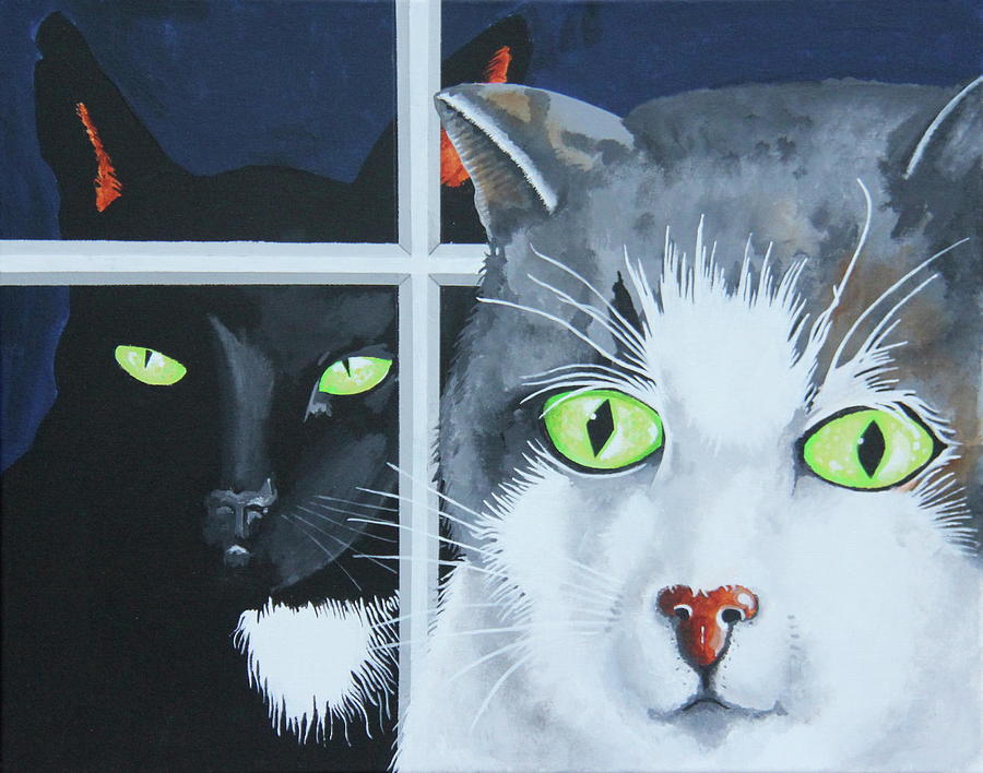 Cat Painting - Outdoor Indoor Cats by Wayne Hughes