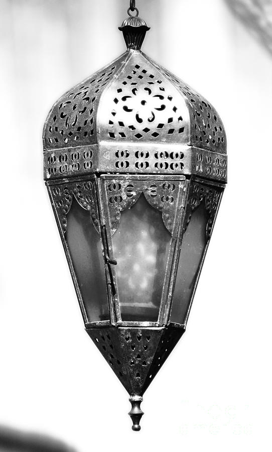 Outdoor Patina Copper Red Hanging Antiqued Indian Lantern Lamp Black and White Diffuse Glow Digital Photograph by Shawn OBrien