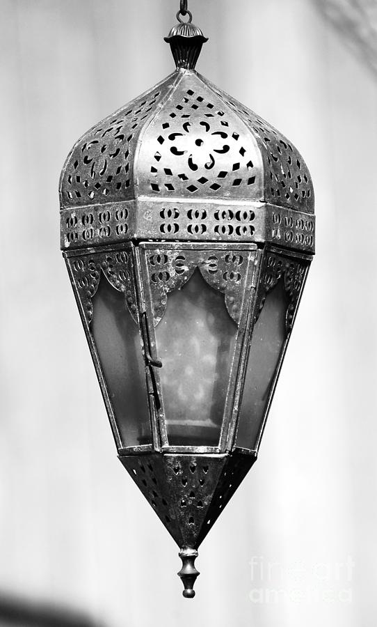 Outdoor Patina Copper Red Hanging Antiqued Indian Lantern Lamp Black and White Photograph by Shawn OBrien