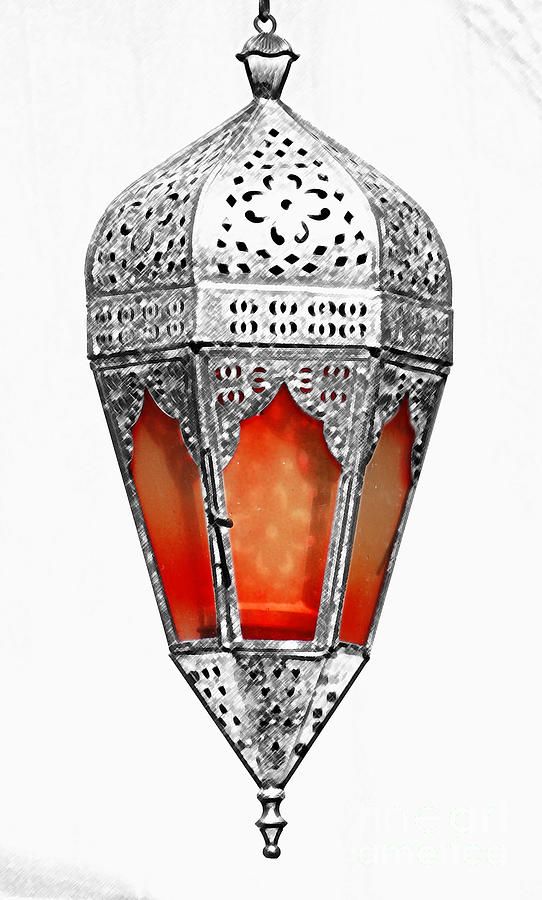 Outdoor Patina Copper Red Hanging Antiqued Indian Lantern Lamp Color Splash Colored Pencil Digital Photograph by Shawn OBrien