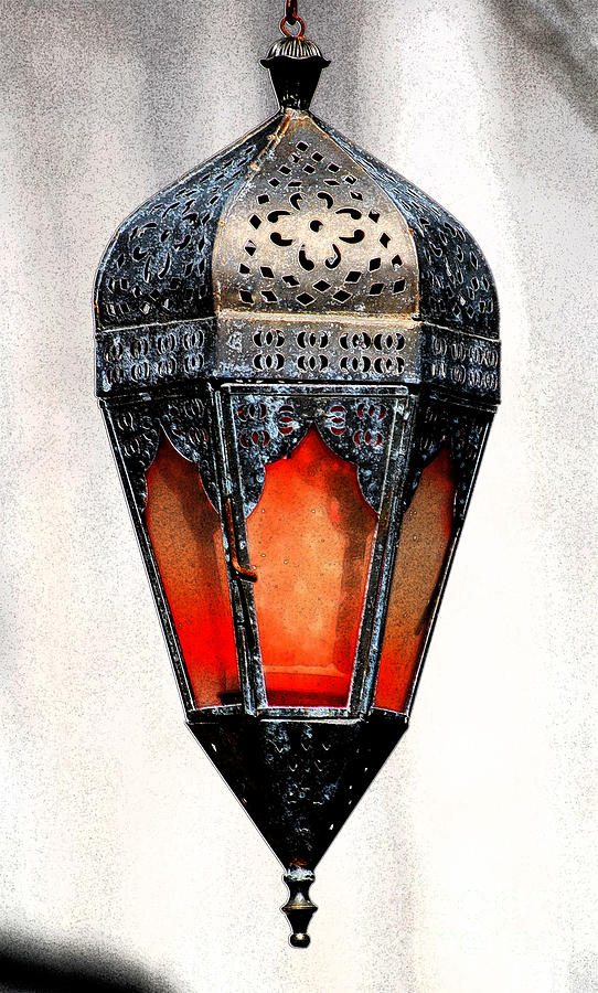 Outdoor Patina Copper Red Hanging Antiqued Indian Lantern Lamp Ink Outlines Digital Art Photograph by Shawn OBrien
