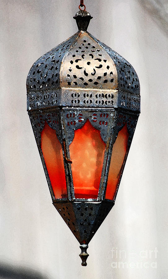 Outdoor Patina Copper Red Hanging Antiqued Indian Lantern Lamp Watercolor Digital Art Photograph by Shawn OBrien