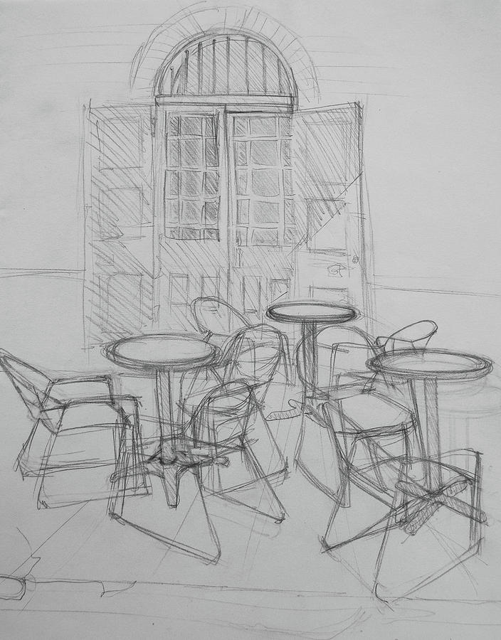 Outdoor Seating - Pirates Alley - French Quarter Drawing by Jani Freimann