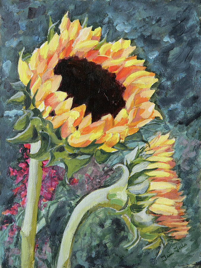Outdoor Sunflowers Painting by Trina Teele