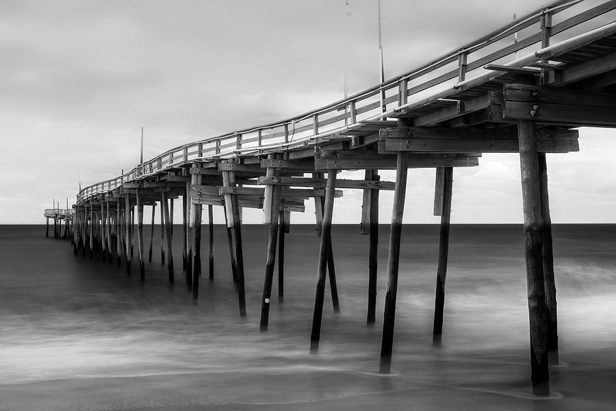 Outer Banks Avon Fishing Pier in Black and White Photograph by Ranjay Mitra