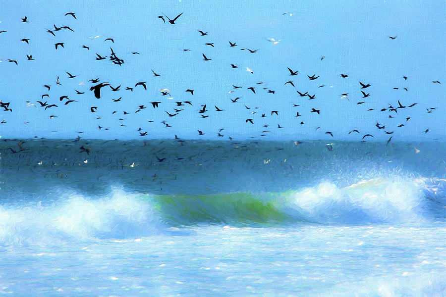 Outer Banks Birds Over Crashing Waves AP Painting by Dan Carmichael