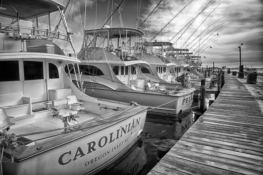Outer Banks Fishing Boats Waiting BW Photograph by Dan Carmichael