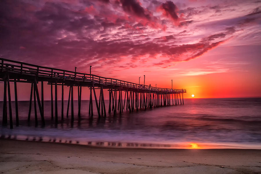 Outer Banks Pier Fire in the Sky Photograph by Allen Phelps