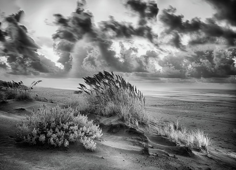 Outer Banks - Stormy Summer Sunrise BW Photograph by Dan Carmichael
