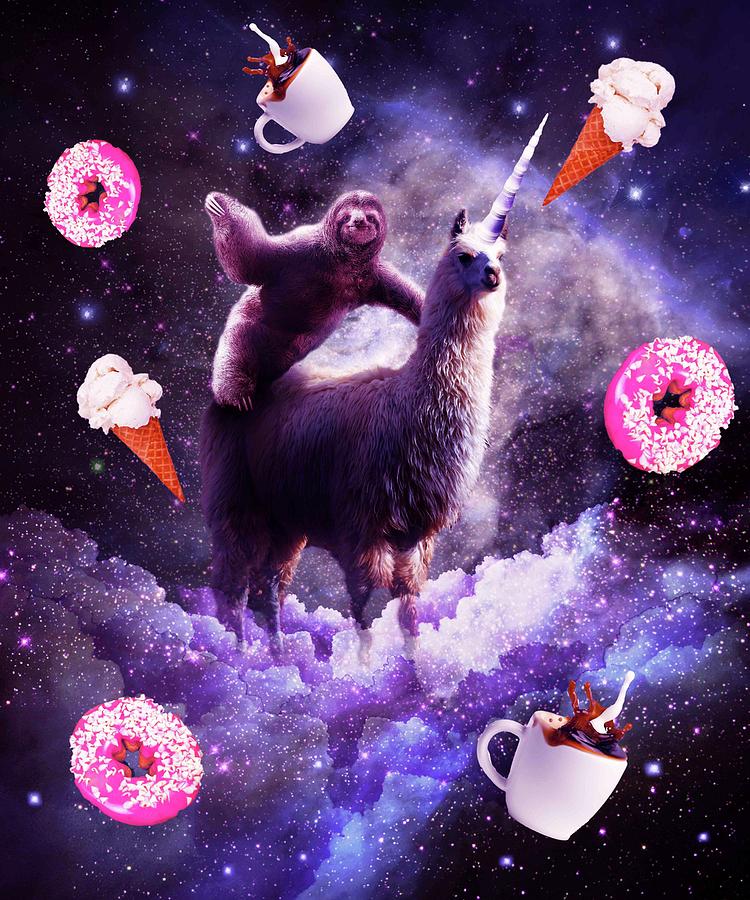 Ice Cream Digital Art - Outer Space Sloth Riding Llama Unicorn - Donut by Random Galaxy
