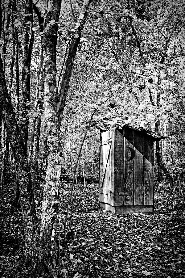 Outhouse in the Forest Black and White Photograph by Debra and Dave Vanderlaan