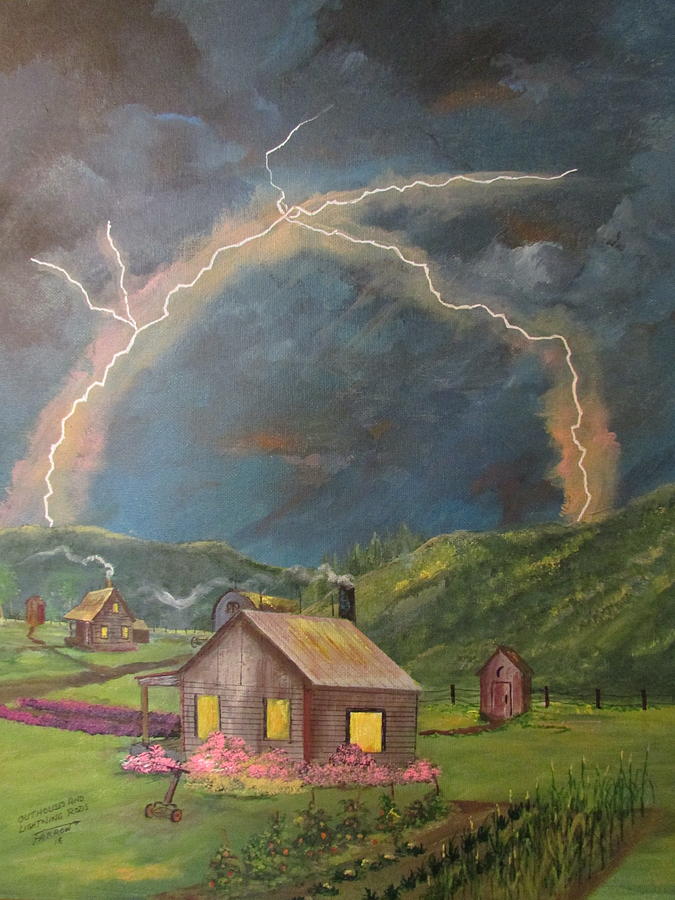 Outhouses and Lightning Rods Painting by Dave Farrow