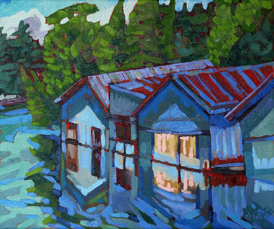 Outlet Boat Houses Painting by Phil Chadwick