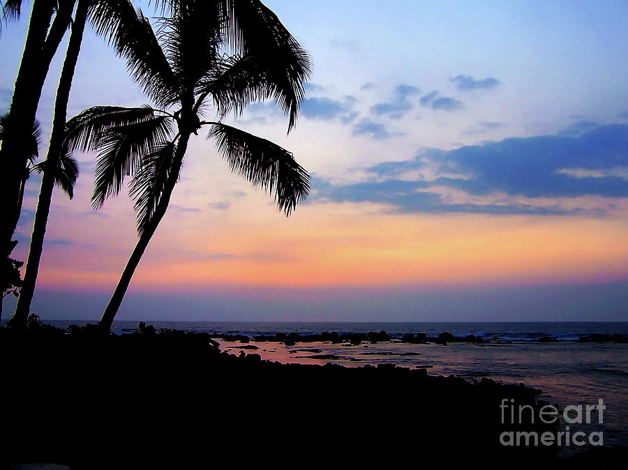 Outrigger beachside sunset afterglow Hawaii Photograph by Priscilla Batzell Expressionist Art Studio Gallery