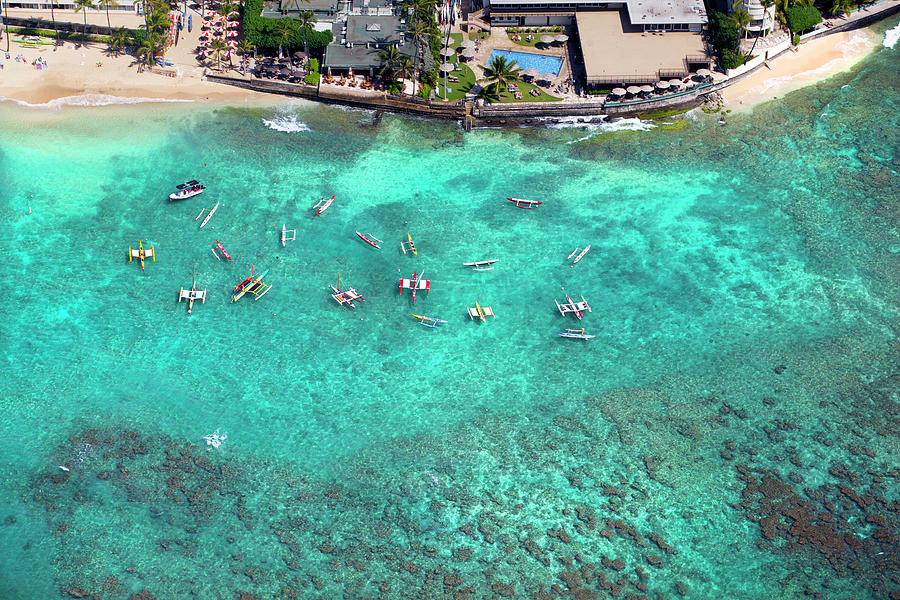 Helicopter Photograph - Outriggers at the Outrigger by Sean Davey