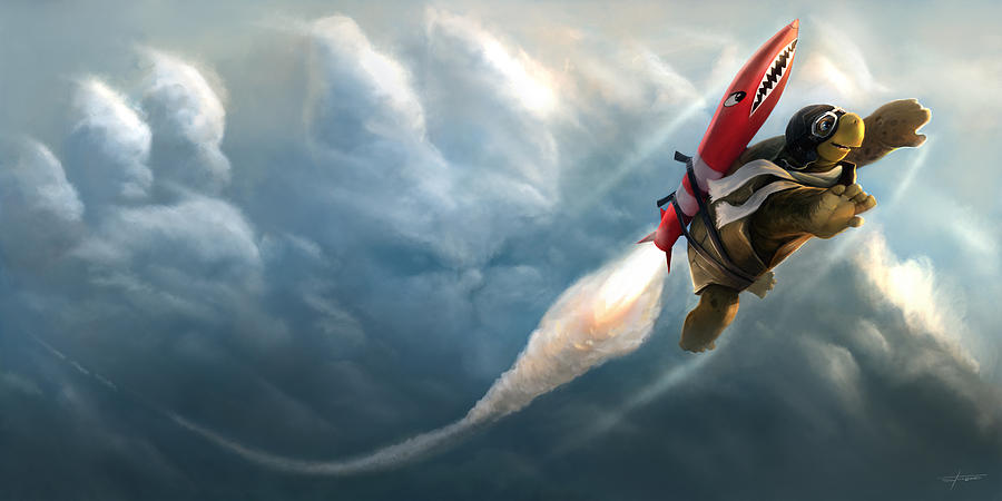 Turtle Digital Art - Outrunning The Clouds by Steve Goad