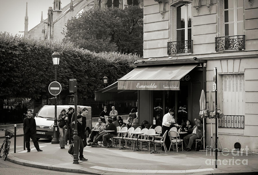 Outside Cafe Corner Paris Sepia  Photograph by Chuck Kuhn