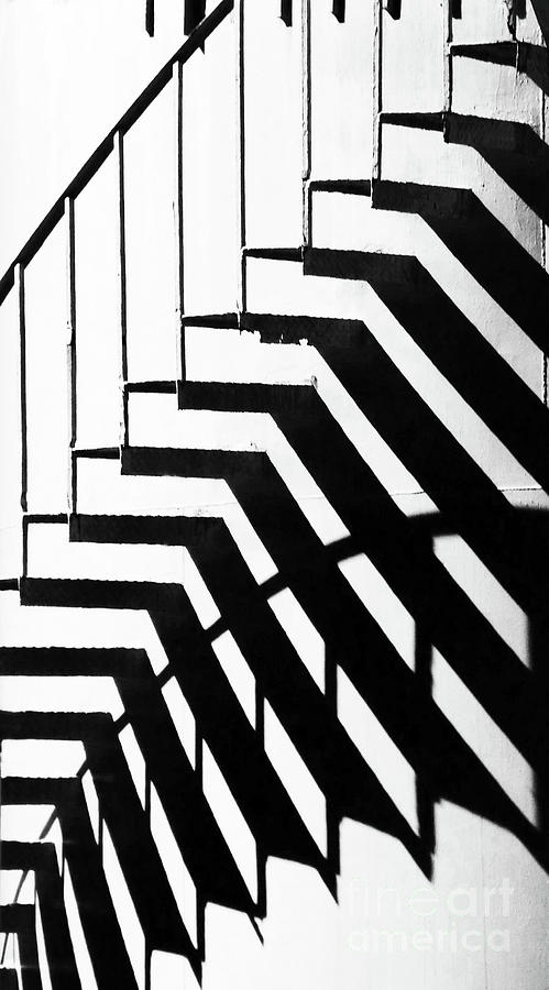 Outside Cape Cod Staircase Abstract Black and White Photograph by Sharon Williams Eng