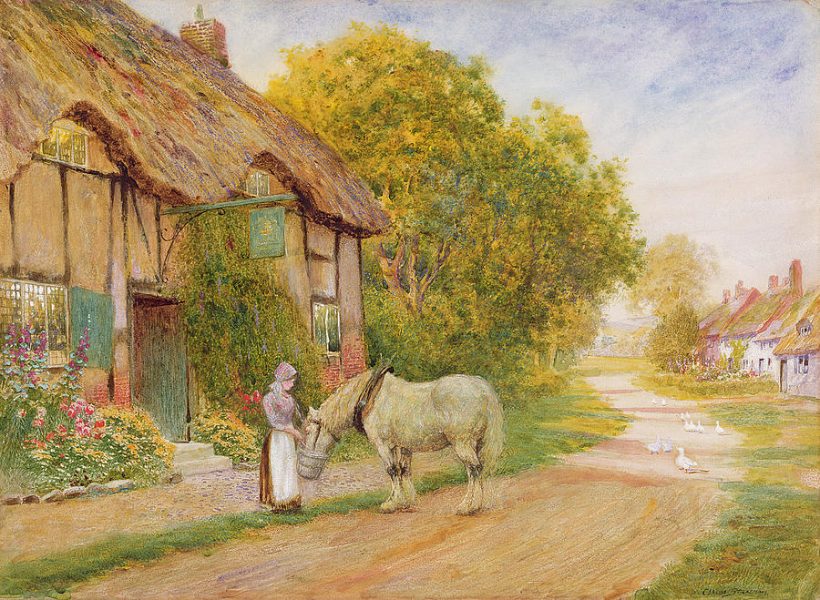 Tree Painting - Outside the Village Inn by Arthur Claude Strachan