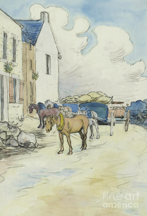 Outside the Wine Shop  Painting by Robert Bevan