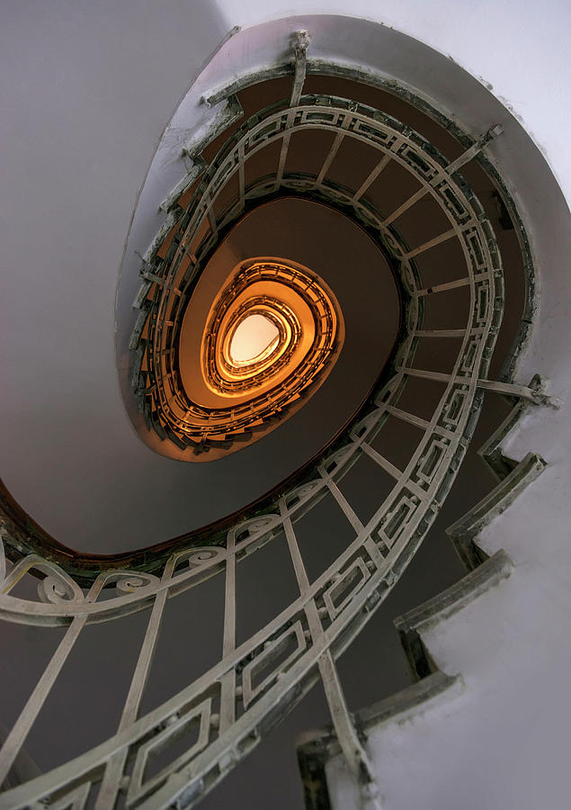 Oval staircase with golden lights Photograph by Jaroslaw Blaminsky