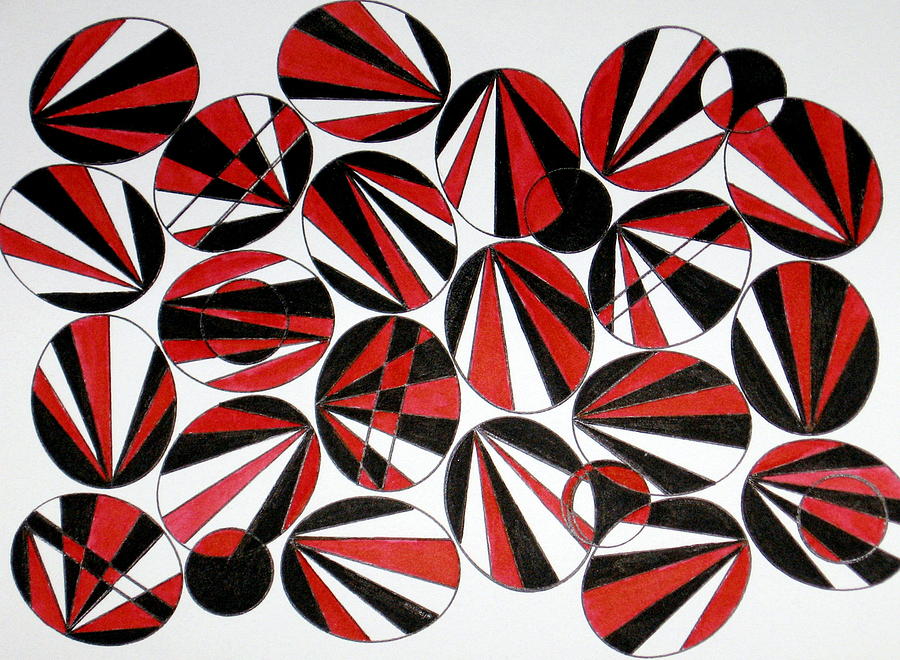 Geometric Drawing - Ovals Red and Black by Ruth Devorah