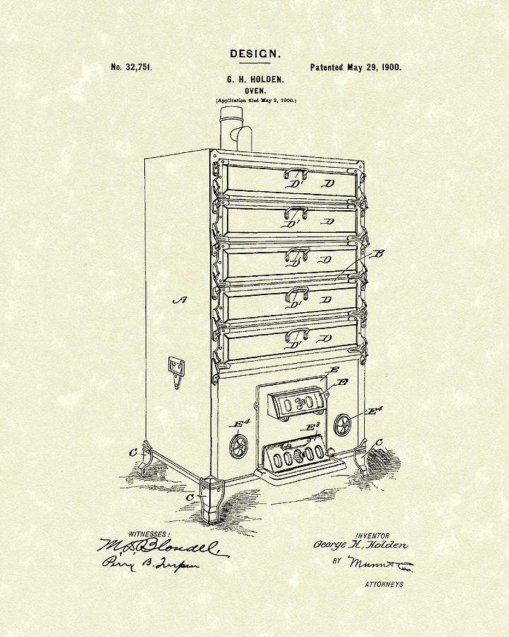 Oven Drawing - Oven Design 1900 Patent Art by Prior Art Design