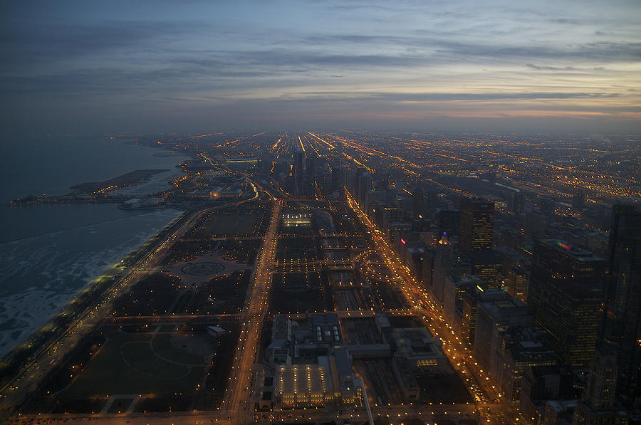Chicago Photograph - Over Chicago at Dusk by Sheryl Thomas