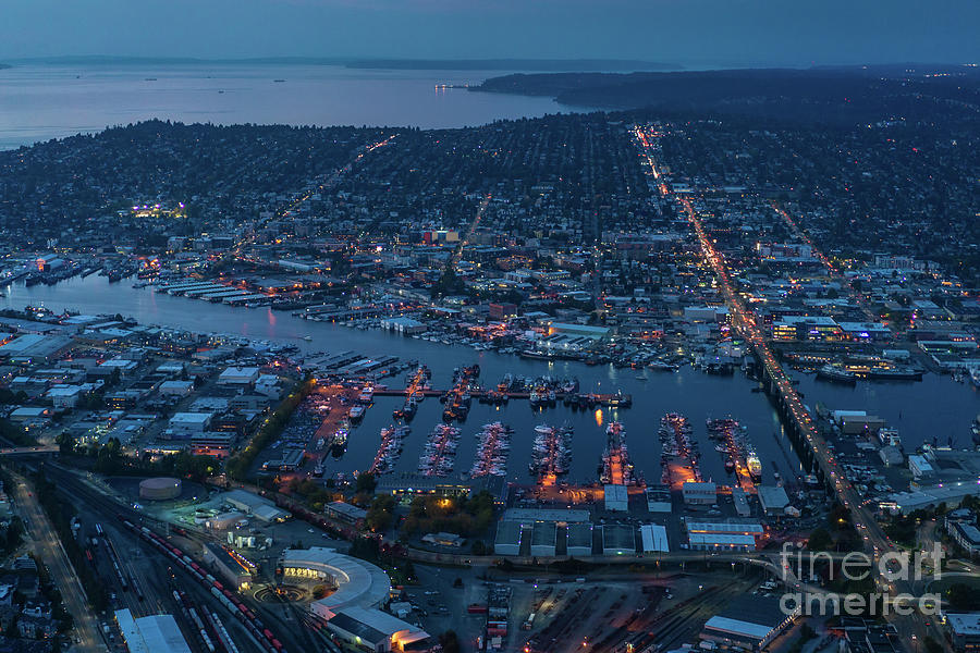 Seattle Photograph - Over Seattle Ballard and Interbay Dusk by Mike Reid