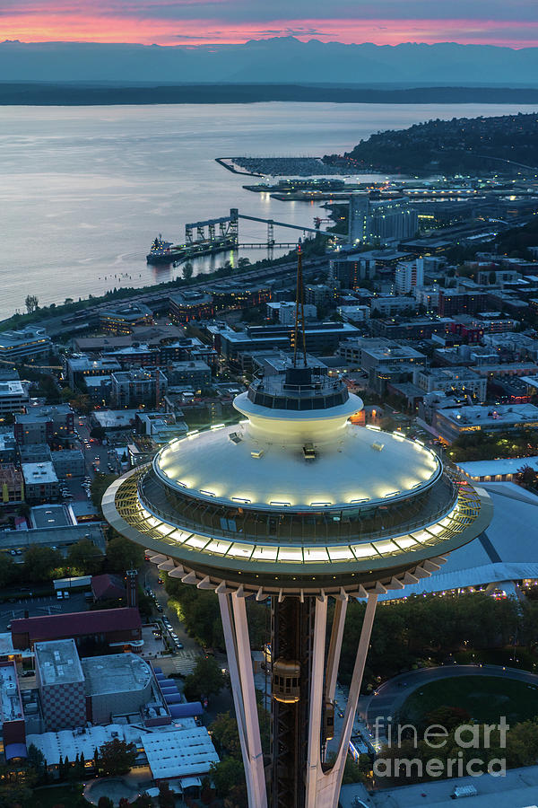 Seattle Photograph - Over Seattle Space Needle Dusk Closeup by Mike Reid