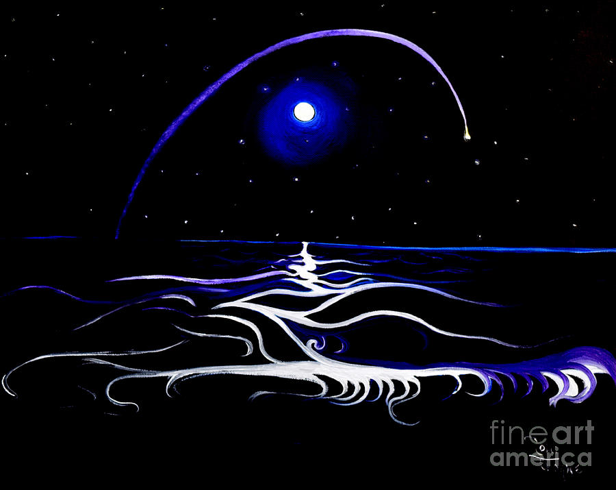 Ocean Waves Painting - Over the Moon and Back by Toni Thorne