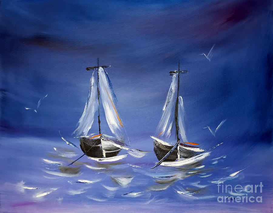 Over The Ocean Blue Painting by Janice Pariza