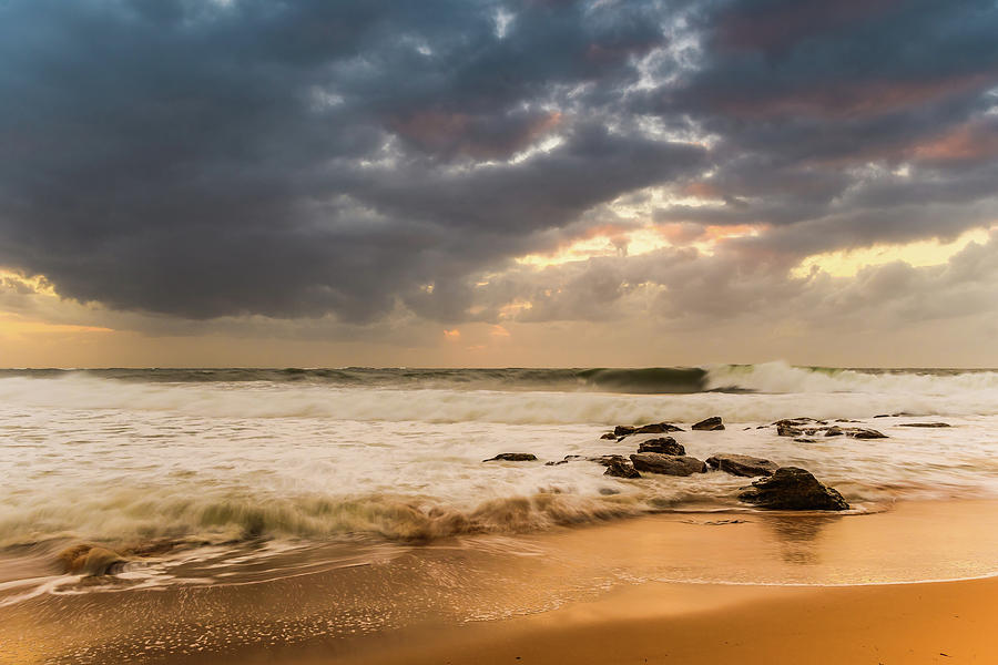 Overcast Sunrise Seascape with Big Surf Photograph by Merrillie Redden ...