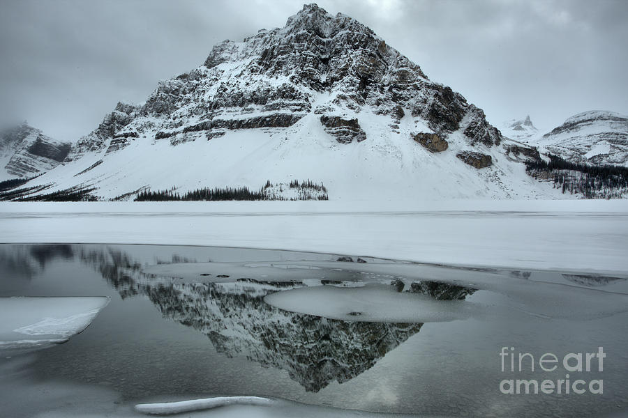 Overcast Winter Bow Lake Reflections Photograph by Adam Jewell
