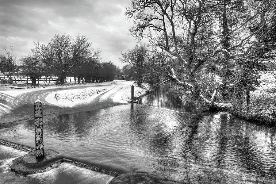 Winter Photograph - Overflowing River in Black and White by Gill Billington