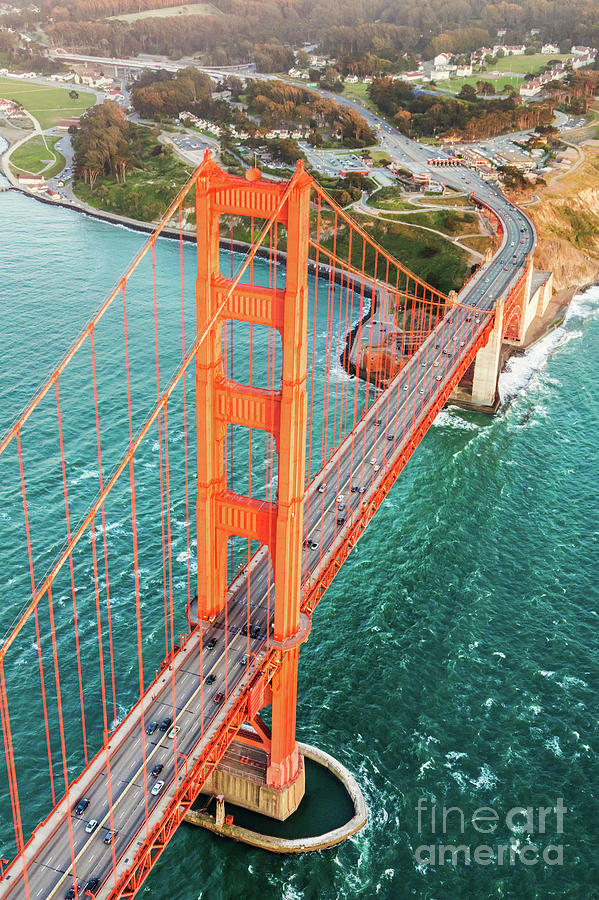 Overhead aerial of Golden gate bridge, San Francisco, USA Photograph by Matteo Colombo