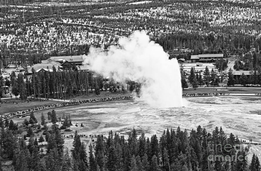 Yellowstone National Park Photograph - Overhead View of Old Faithful Erupting. by Jamie Pham