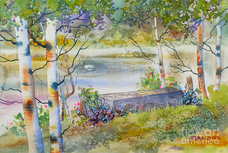 Swan Painting - Overlooking the Lake by Teresa Ascone