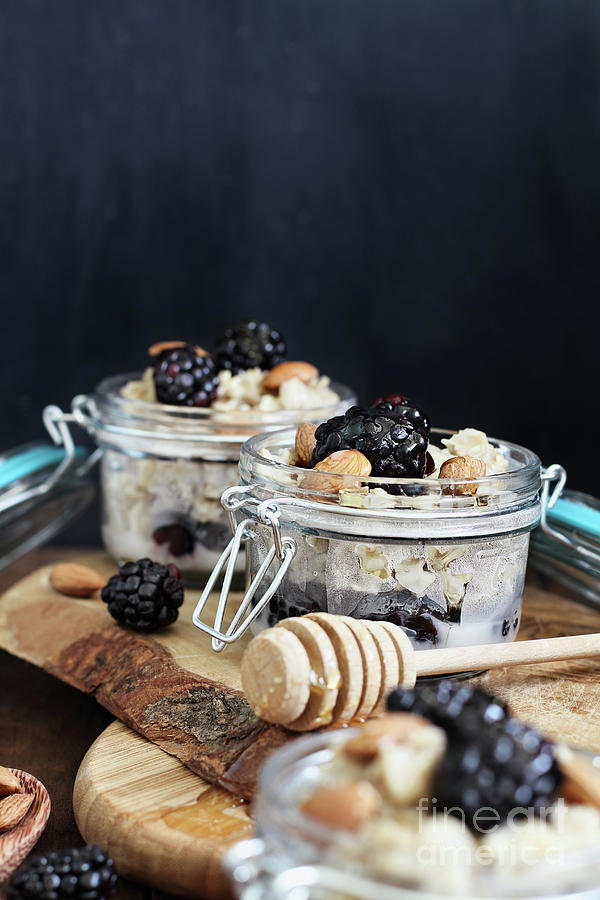 Overnight Oatmeal with blackberries and Honey Photograph by Stephanie Frey