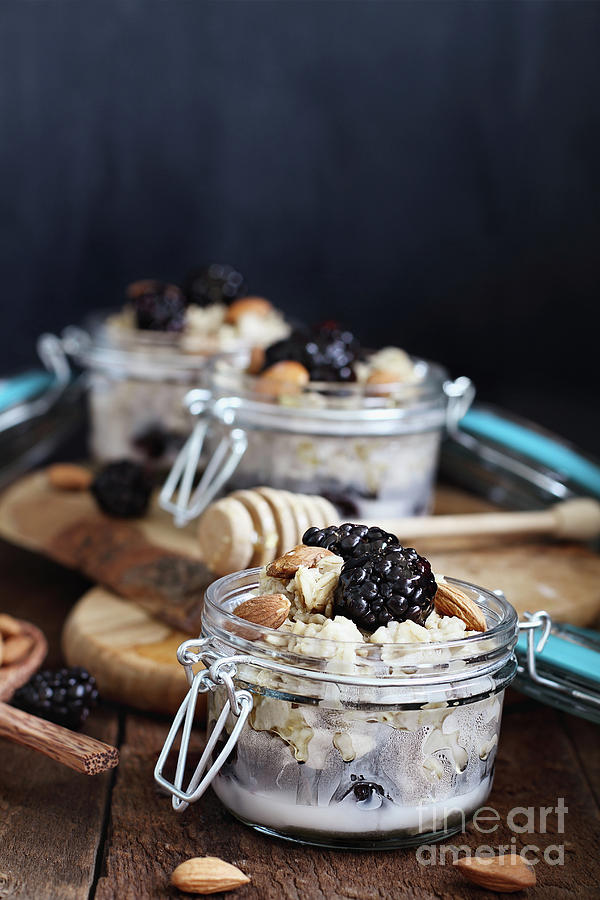Overnight Oatmeal with blackberries  Photograph by Stephanie Frey