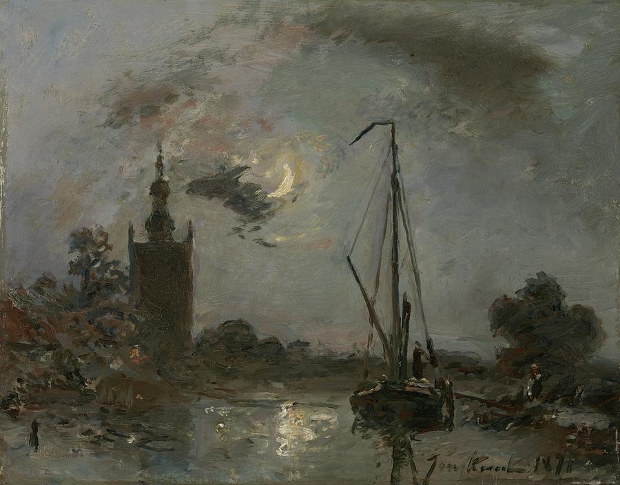 Overschie in the Moonlight, Johan Barthold Jongkind, 1871 Painting by Celestial Images