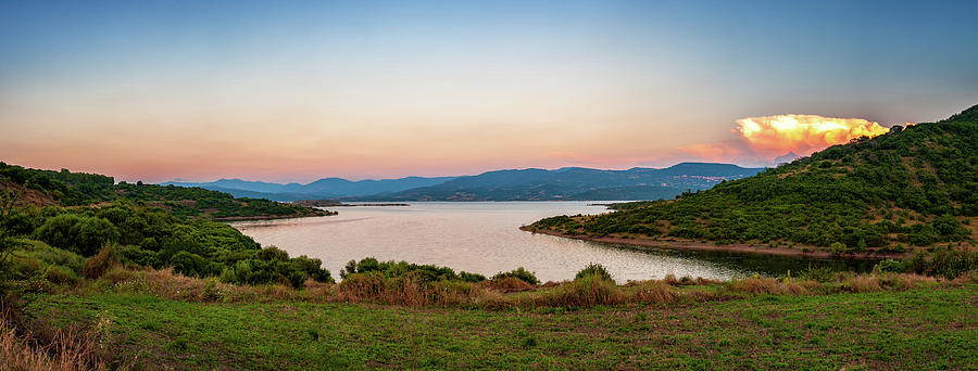 Overview of Lake Omodeo at sunset, Sardinia Photograph by Francesco Mou ...