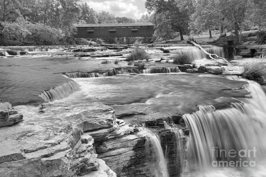 Owen County Cataract Falls Black And White Photograph by Adam Jewell