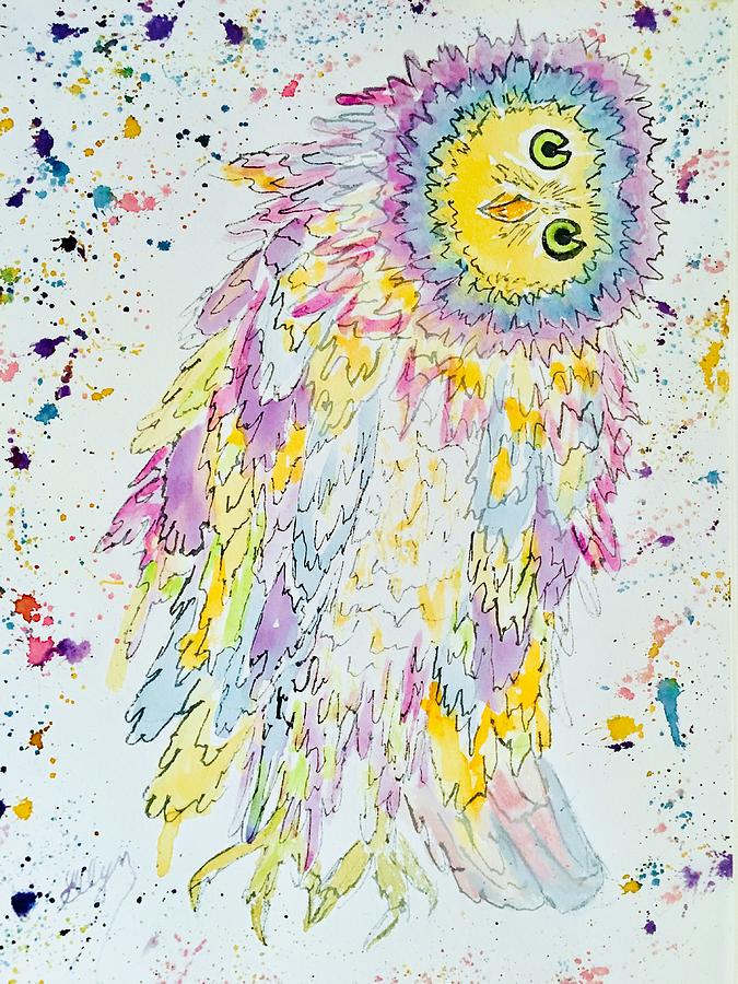 Owl A Splatter Painting by Ellen Levinson