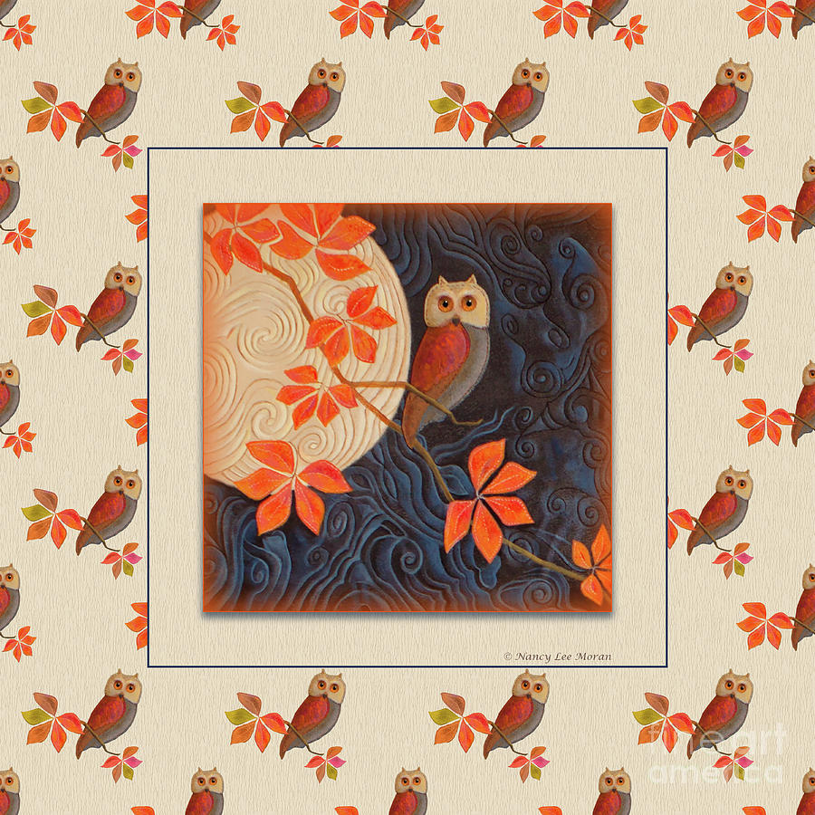 Owl and Moon Autumn Warmth Painting by Nancy Lee Moran